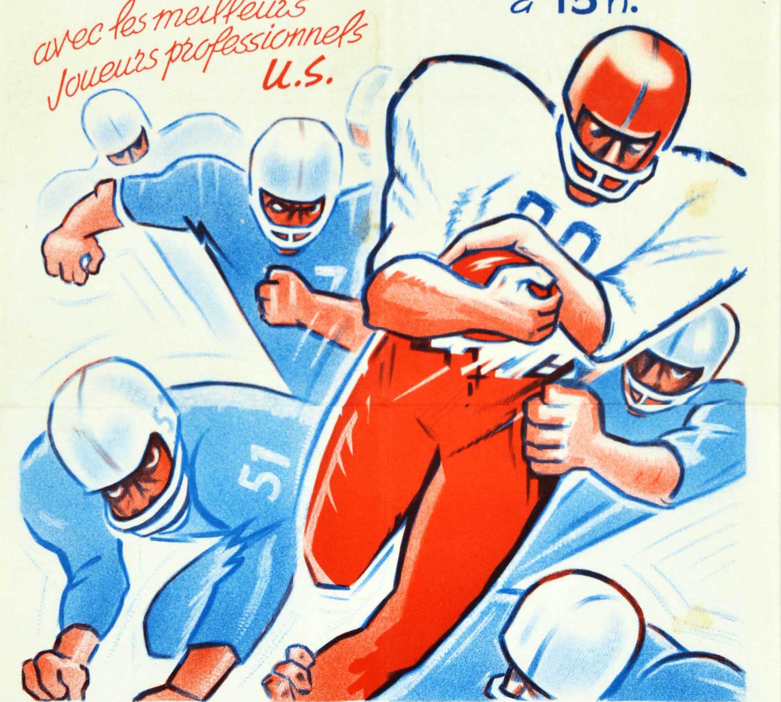 Original Vintage Sport Poster American Football Exhibition Rugby Pastis