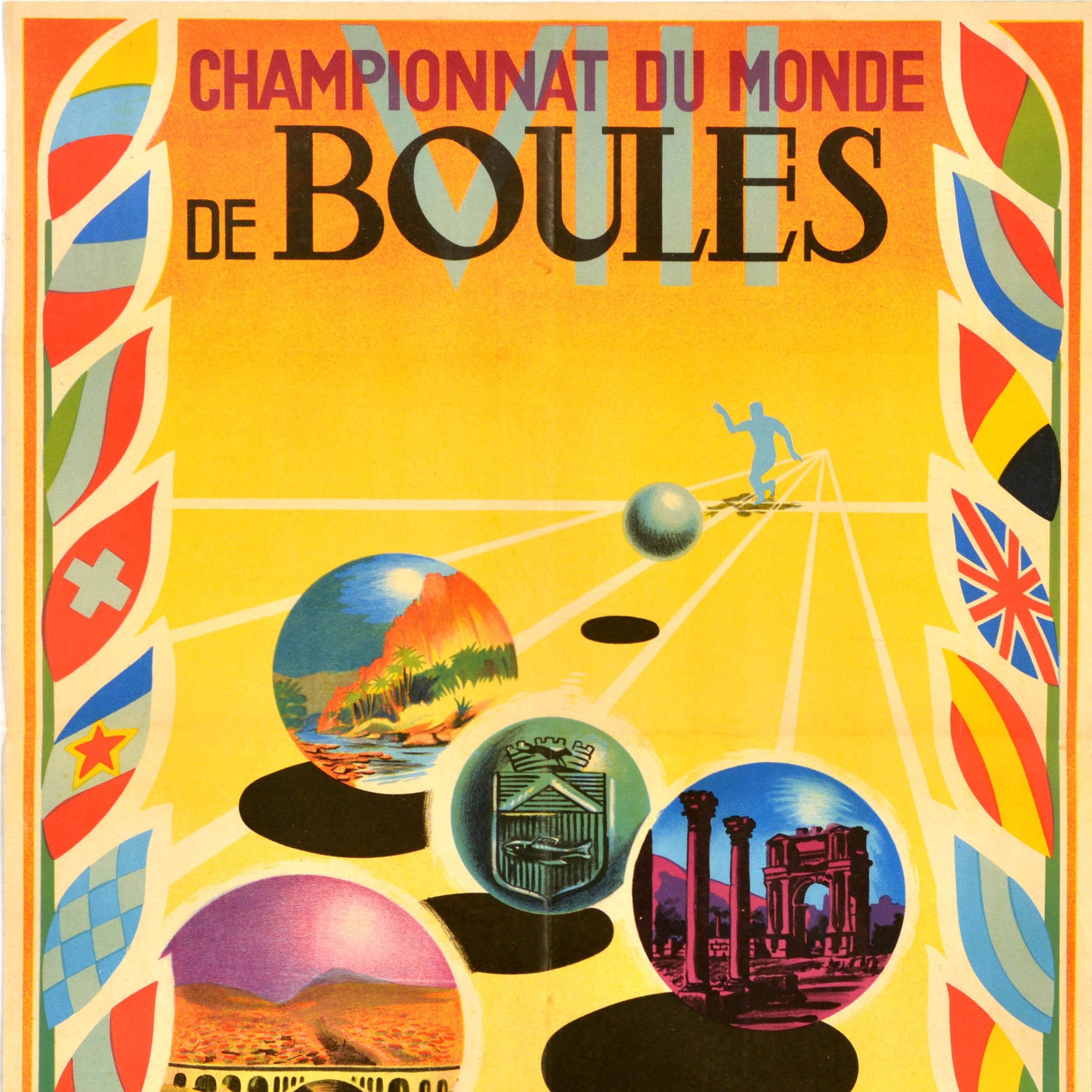 Francese Poster sportivo originale d'epoca Campionato di bocce Constantine Bowling Algeria in vendita