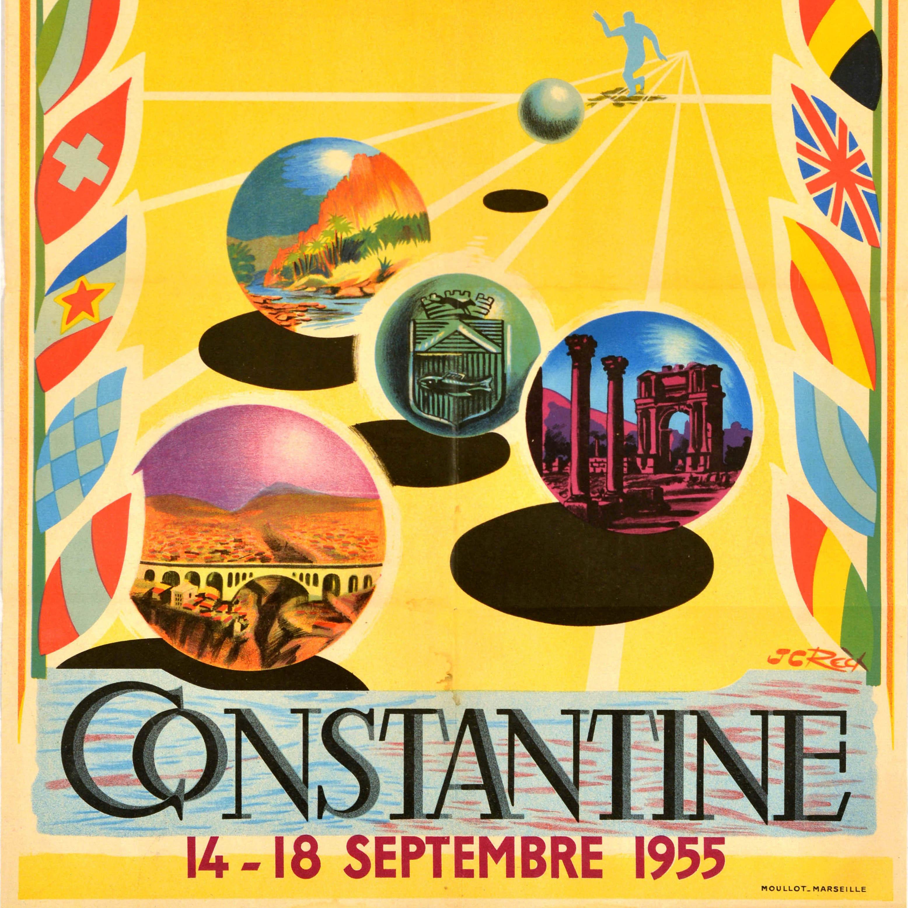 Poster sportivo originale d'epoca Campionato di bocce Constantine Bowling Algeria In condizioni buone in vendita a London, GB