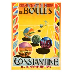 Original Vintage Sport Poster Boules Championship Constantine Bowling Algeria