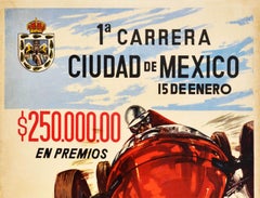 Original Vintage Sport Poster Carrera Ciudad De Mexico Grand Prix Car Racing Art