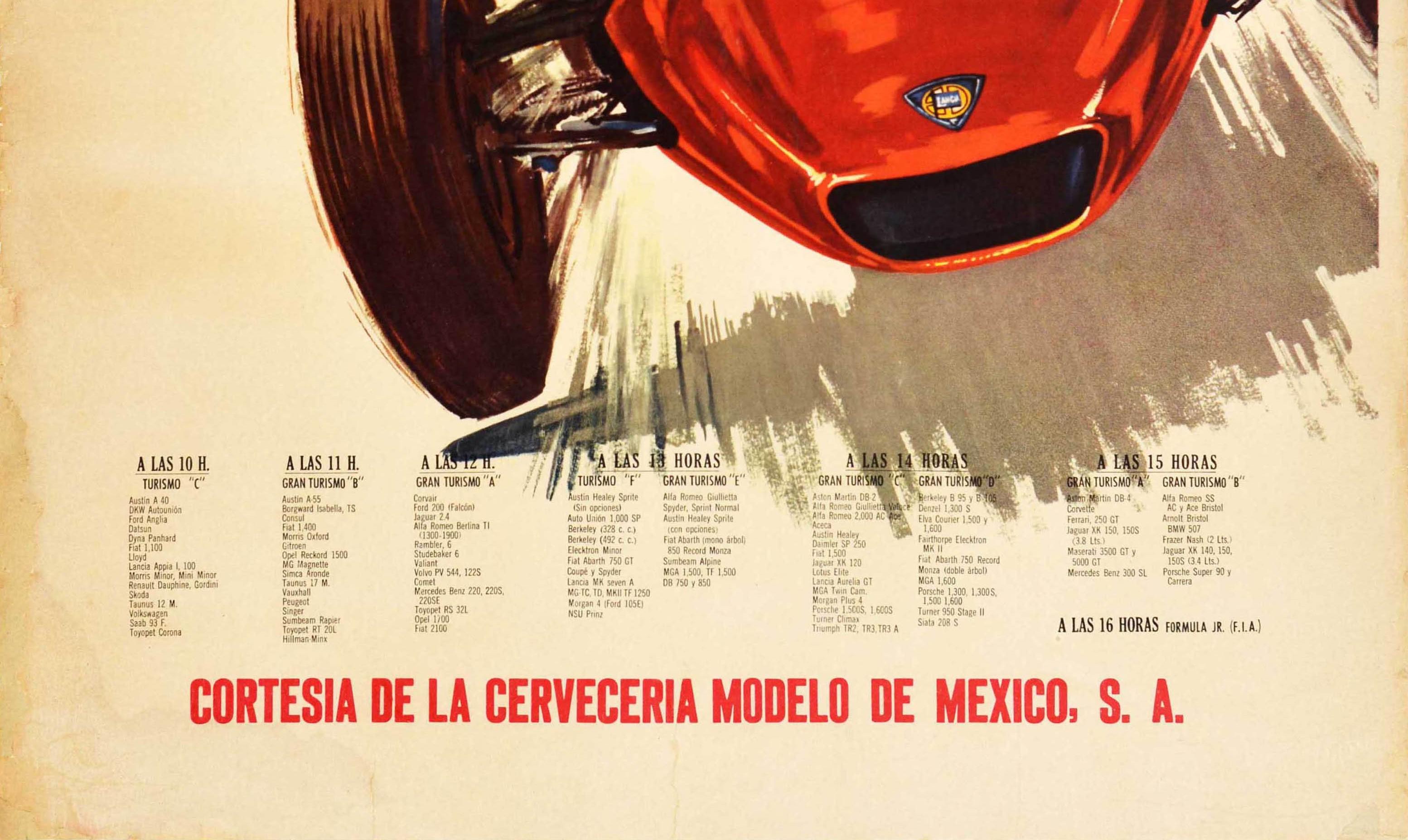 Mexican Original Vintage Sport Poster Carrera Ciudad De Mexico Grand Prix Car Racing Art