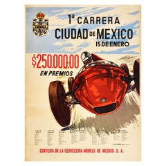 Original Vintage Sport Poster Carrera Ciudad De Mexico Grand Prix Car Racing Art