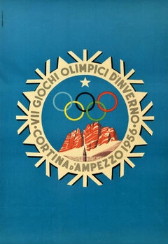 Original Vintage Sport Poster Cortina d'Ampezzo Winter Olympic Games Italy