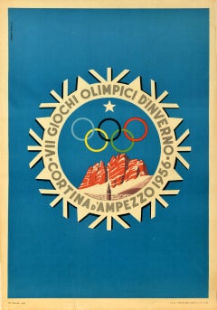 Original Vintage Sport Poster Cortina d'Ampezzo Winter Olympic Games Italy