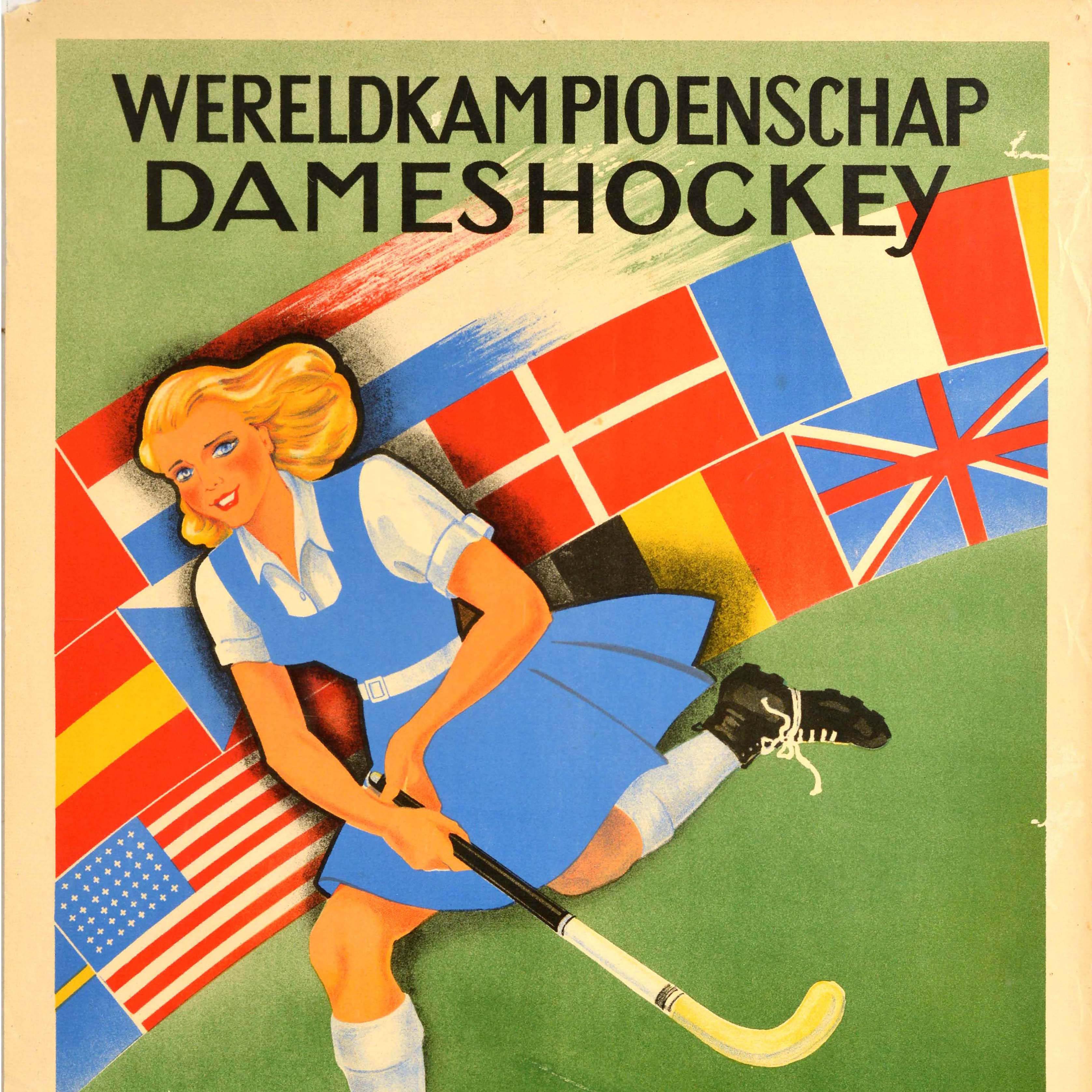 Néerlandais Affiche sportive originale du championnat du monde de hockey pour dames et femmes de 1948 en vente