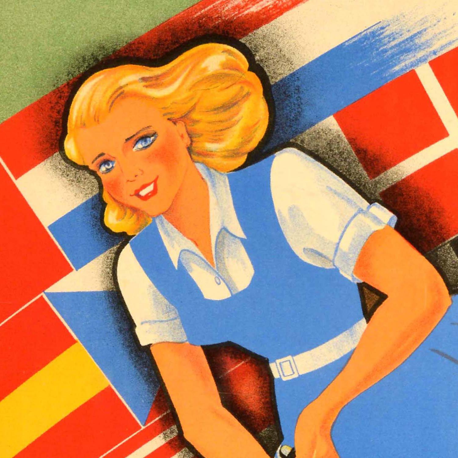 Milieu du XXe siècle Affiche sportive originale du championnat du monde de hockey pour dames et femmes de 1948 en vente