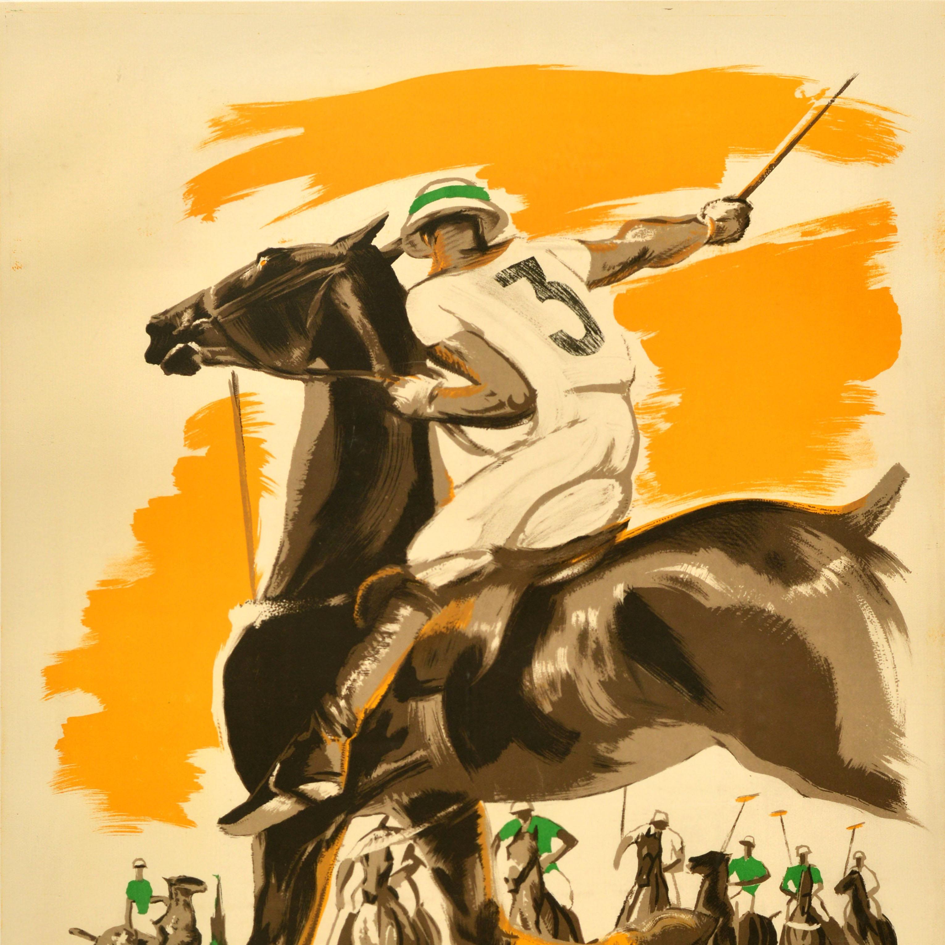 Póster deportivo original de época Deauville Polo Season France Michel Jacquot Francés en venta