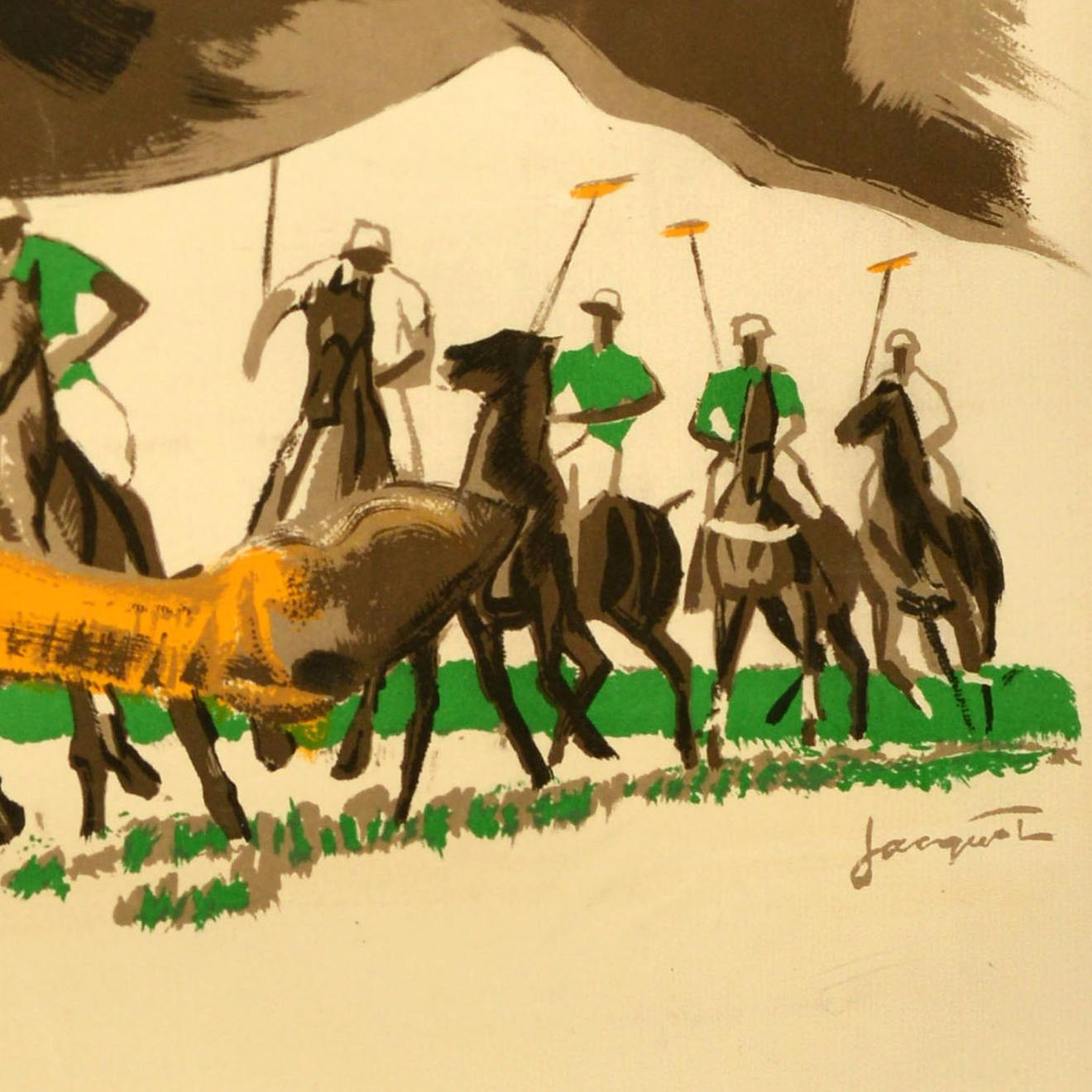 Póster deportivo original de época Deauville Polo Season France Michel Jacquot mediados del siglo XX en venta