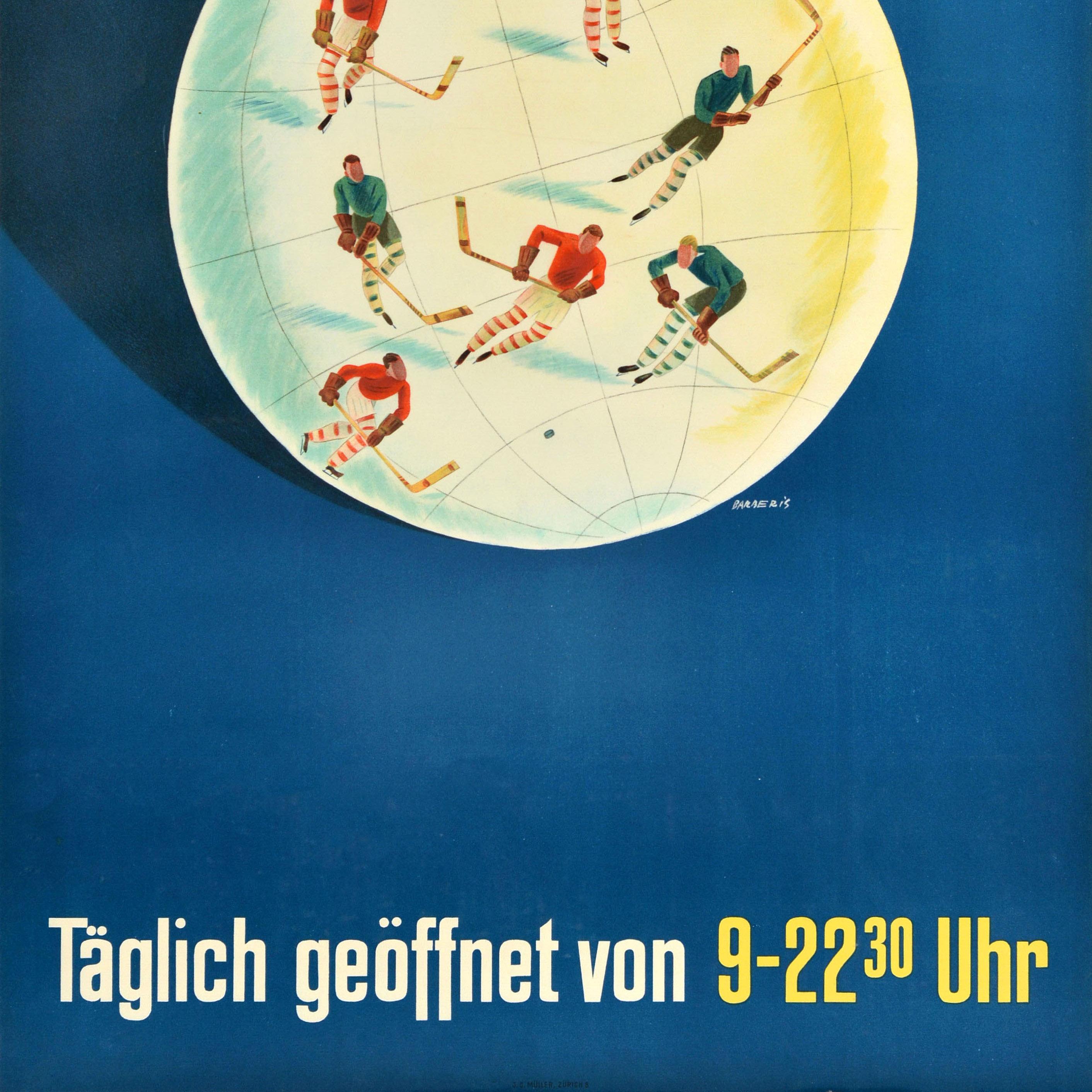 Original Vintage Sportplakat Dolder Zurich Eis Skating Rink Schweiz Hockey, Original im Zustand „Gut“ im Angebot in London, GB