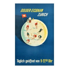 Original Vintage Sport Poster Dolder Zurich Ice Skating Rink Switzerland Hockey