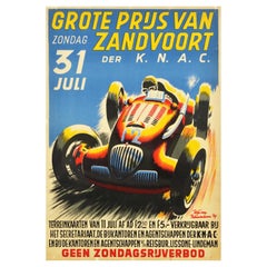 Original Vintage Sport Poster Dutch Grand Prix Zandvoort Formula One Car Race