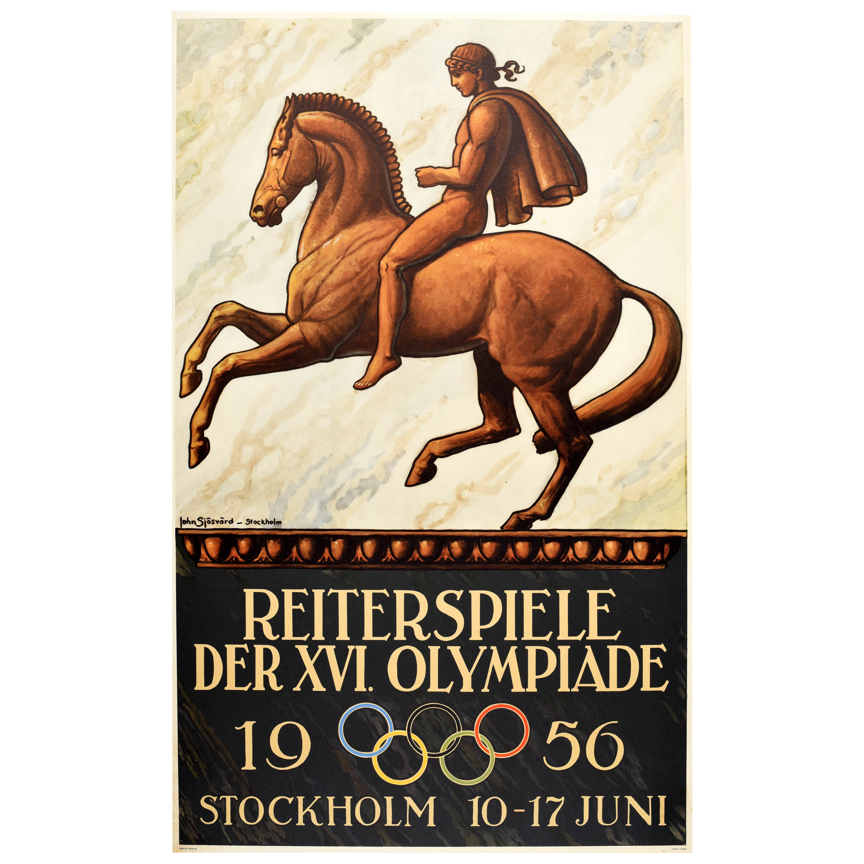Poster sportivo originale d'epoca Giochi equestri Giochi olimpici estivi di Stoccolma