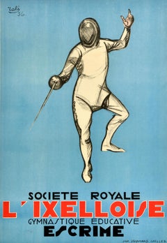 Original Vintage Sport Poster Fencing Royal Society Ixelles Educational Gymnast