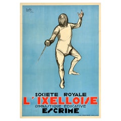 Original Vintage Sport Poster Fencing Royal Society Ixelles Educational Gymnast
