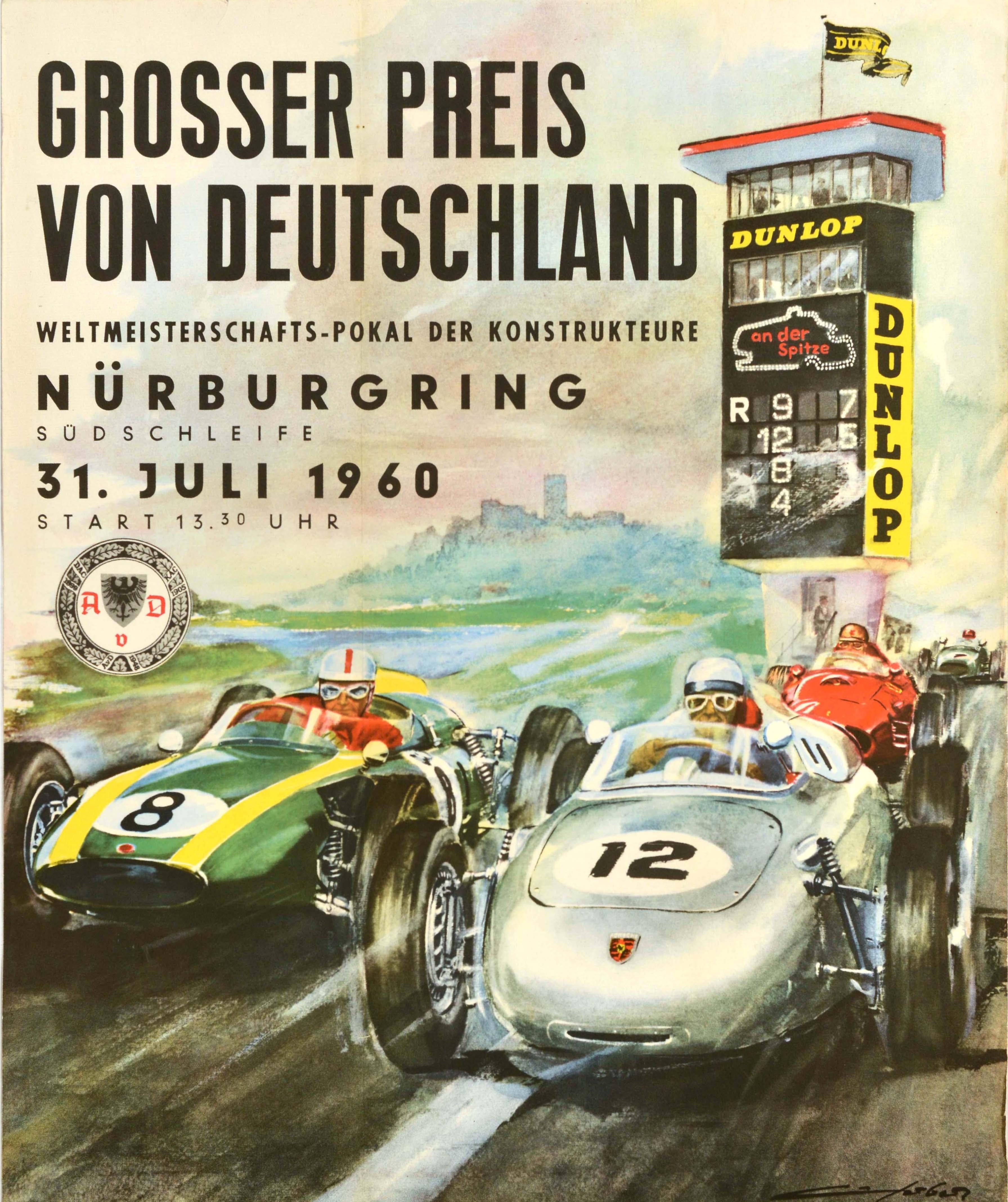 Poster originale d'epoca del Campionato di Automobilismo - Grosser Preis von Deutschland Weltmeisterschafts-Pokal der Konstrukteure / Trofeo del Campionato del Mondo Costruttori del Gran Premio di Germania - tenutosi sul circuito più breve del