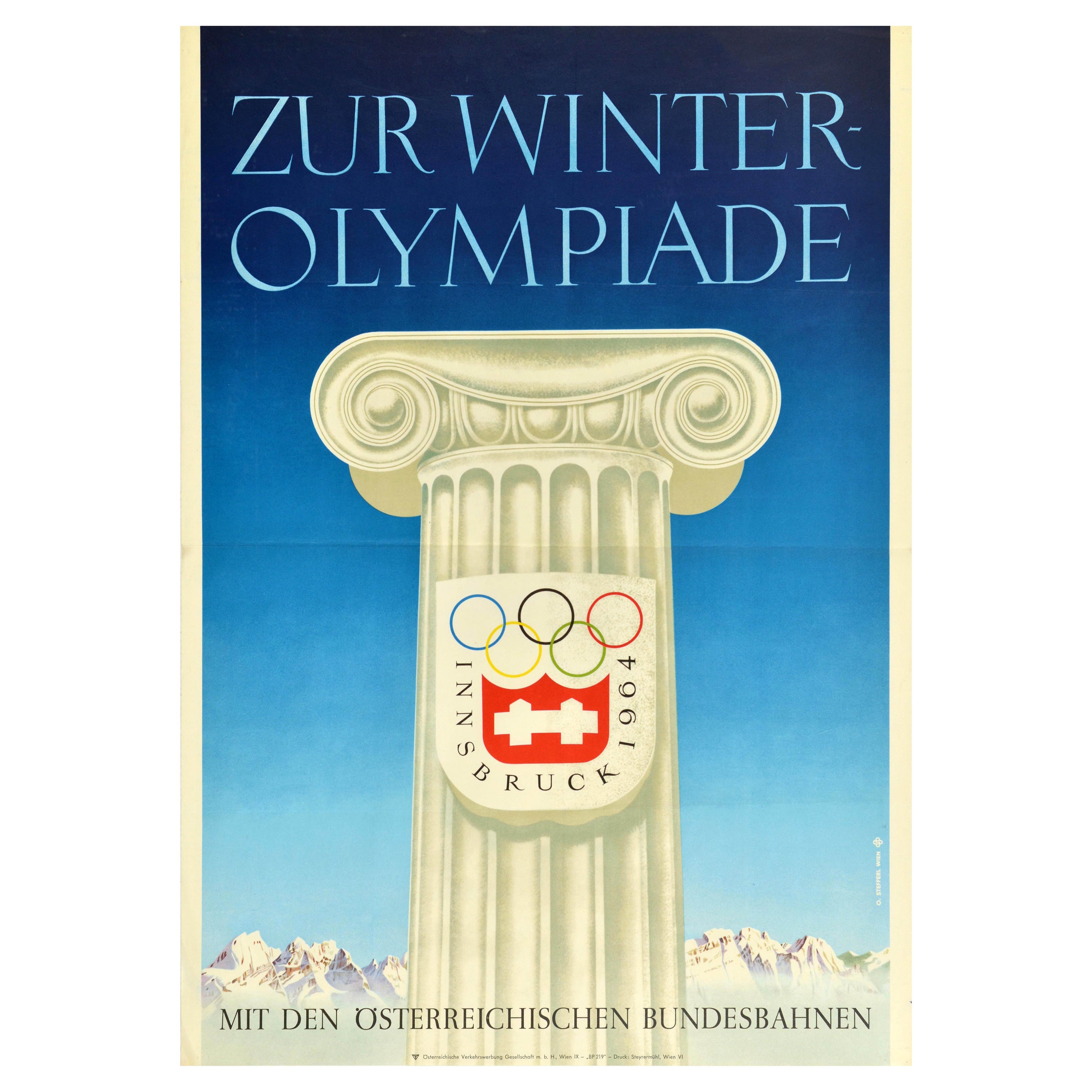 Póster deportivo original de época Juegos Olímpicos de Invierno de Innsbruck Ferrocarril austriaco