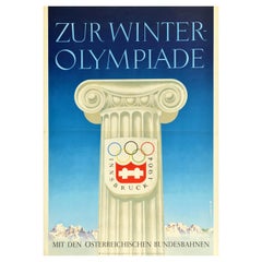 Original Vintage Sport Poster Innsbruck Winter Olympic Games Austrian Railway
