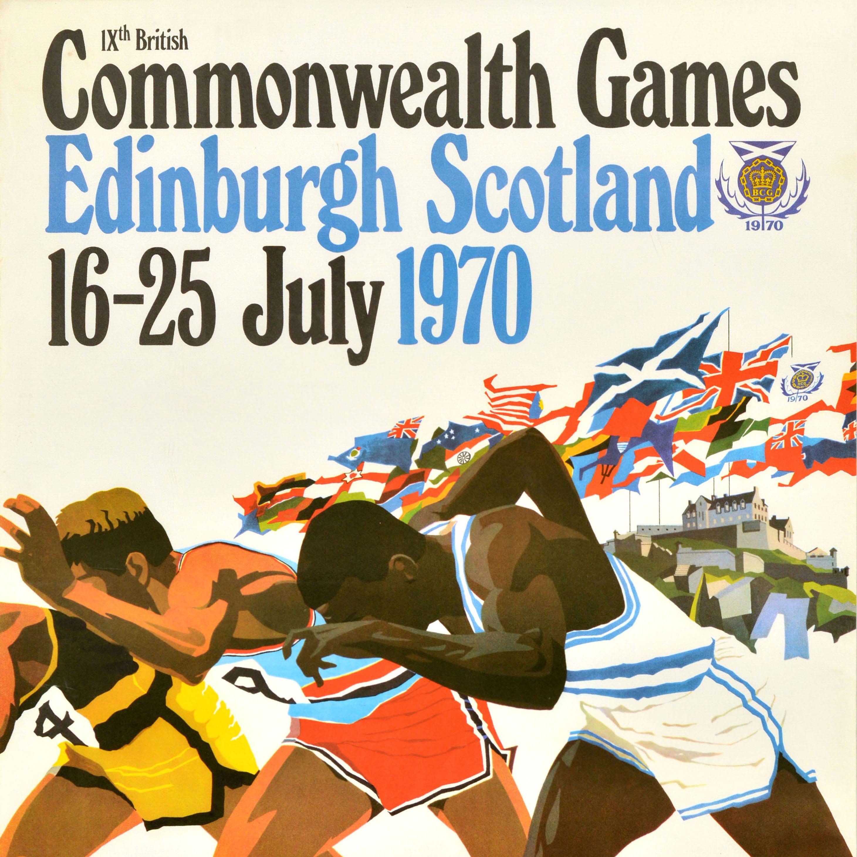 Britannico Poster sportivo originale d'epoca IX Giochi del Commonwealth britannico Edimburgo Scozia in vendita