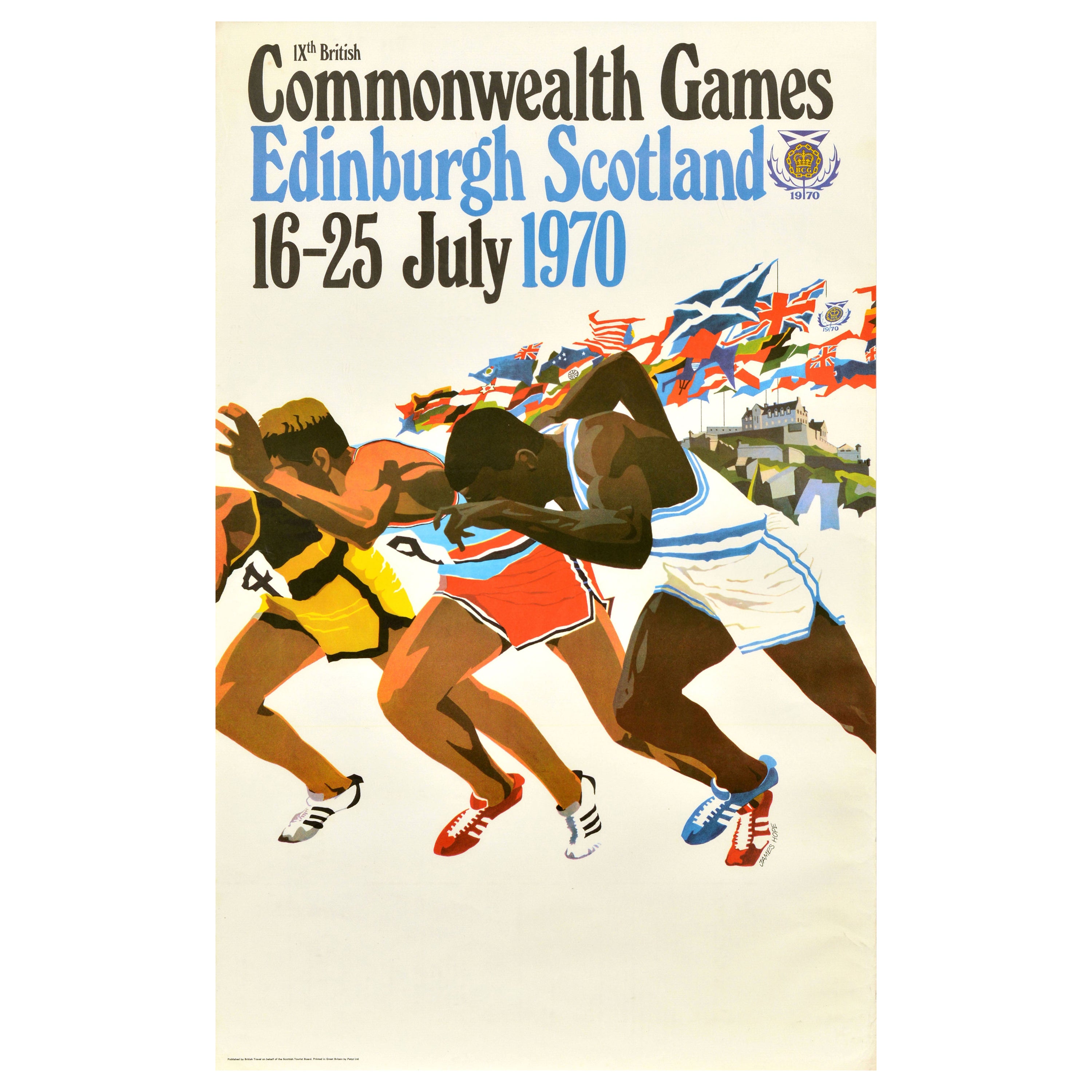 Poster sportivo originale d'epoca IX Giochi del Commonwealth britannico Edimburgo Scozia