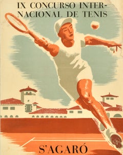 Original Vintage Sport Poster IX Internationales Tennisturnier 1950 Spanien