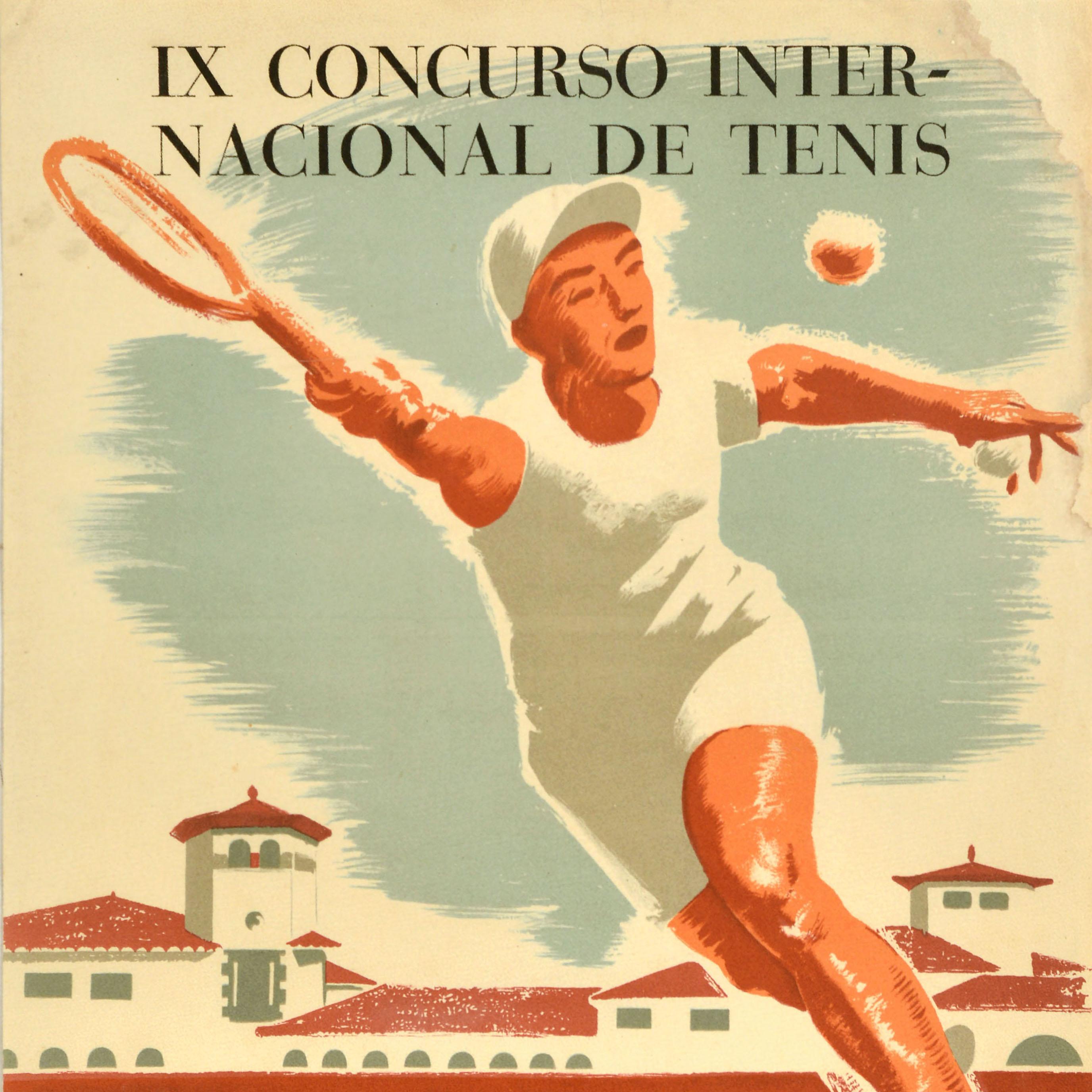 Spagnolo Poster sportivo originale d'epoca IX Torneo Internazionale di Tennis 1950 Spagna in vendita