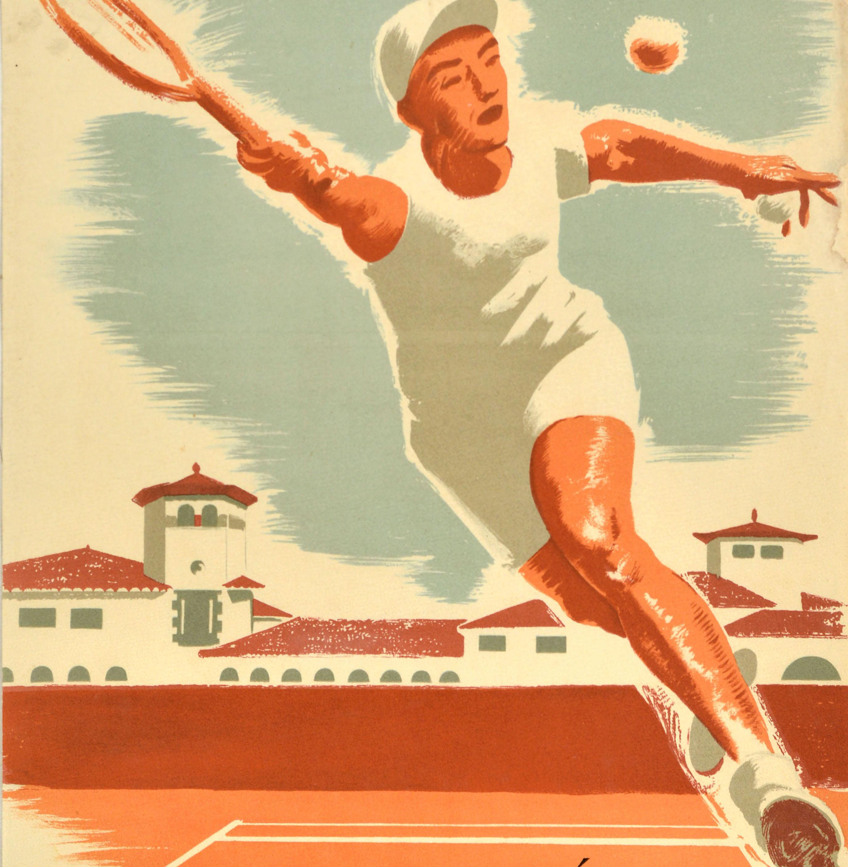 Metà XX secolo Poster sportivo originale d'epoca IX Torneo Internazionale di Tennis 1950 Spagna in vendita