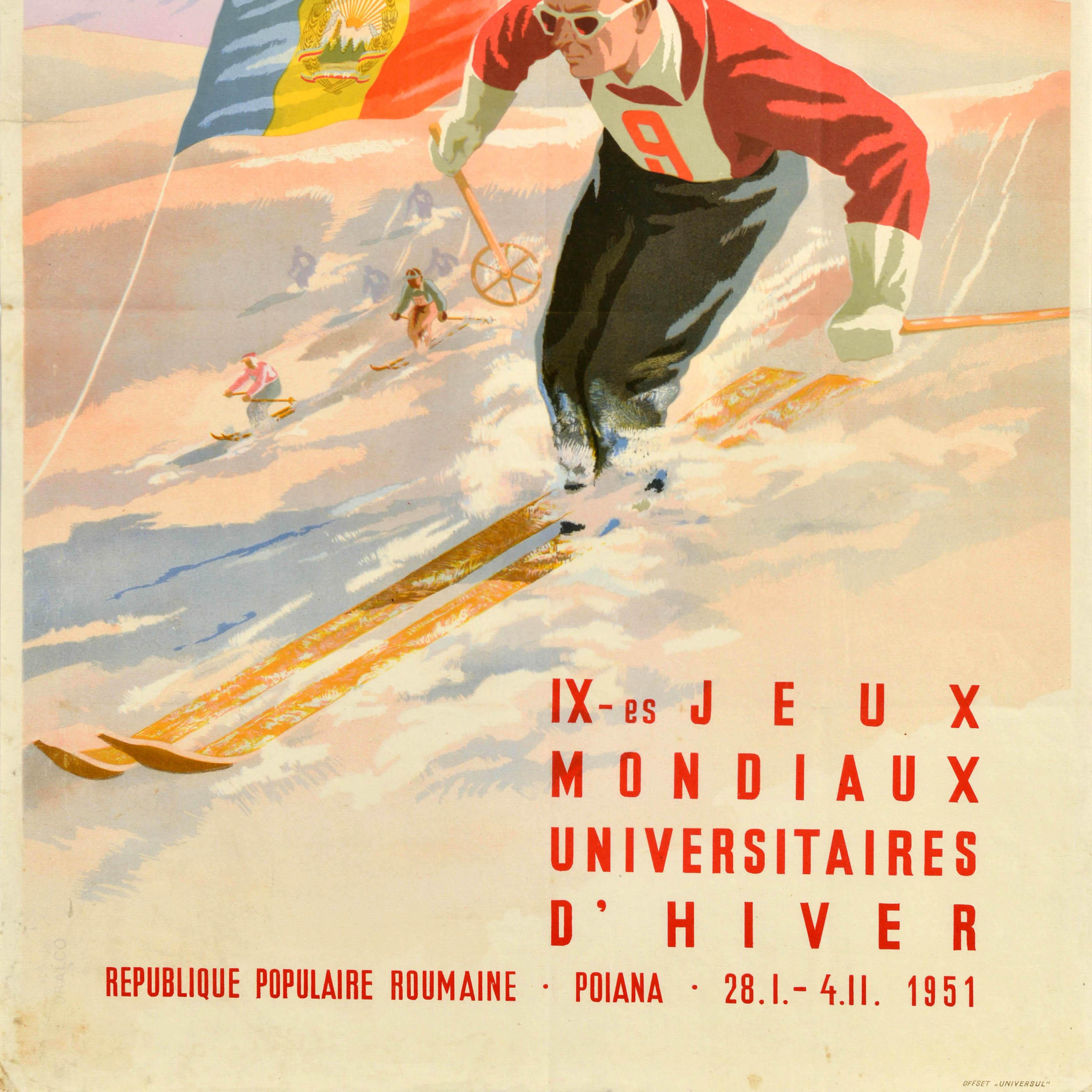 Romanian Original Vintage Sport Poster IX World University Winter Games Pioana Romania For Sale