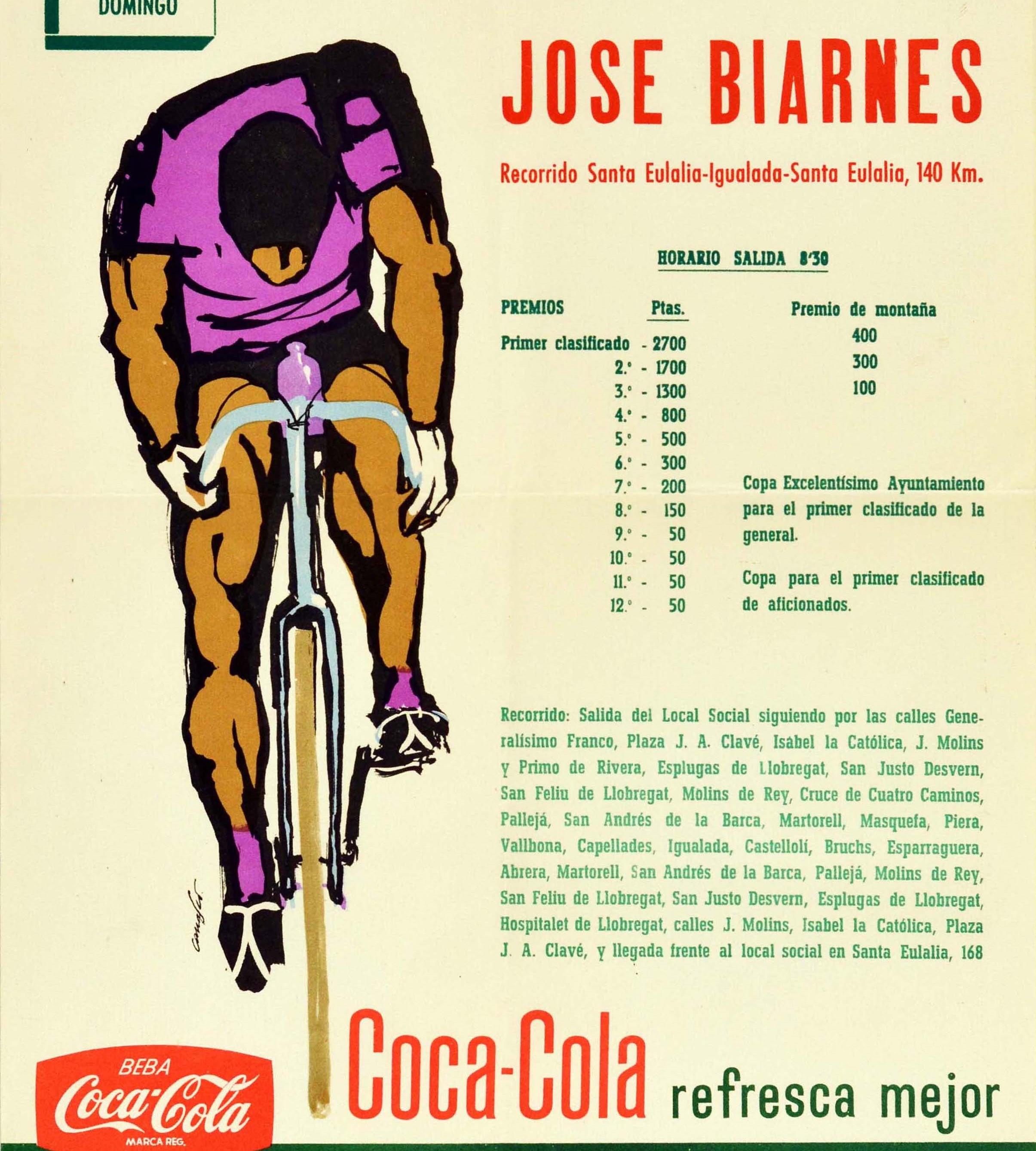 Spanish Original Vintage Sport Poster Jose Biarnes Cycling Trophy Cyclist Racing Art