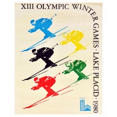 Original Vintage Sport Poster Lake Placid 1980 Winter Olympic Games Skiing USA