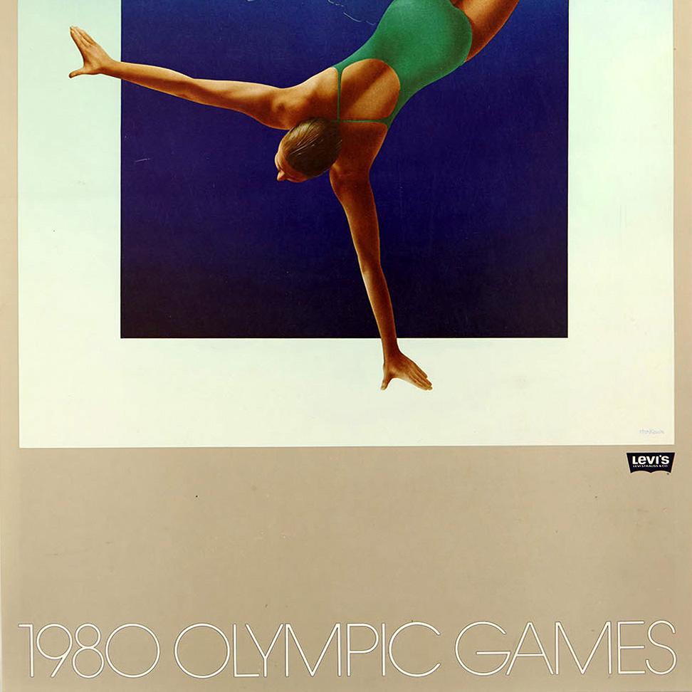 Affiche sportive originale de Levi's Moscou des Jeux olympiques de 1980, Swimmer d'Australie Excellent état - En vente à London, GB