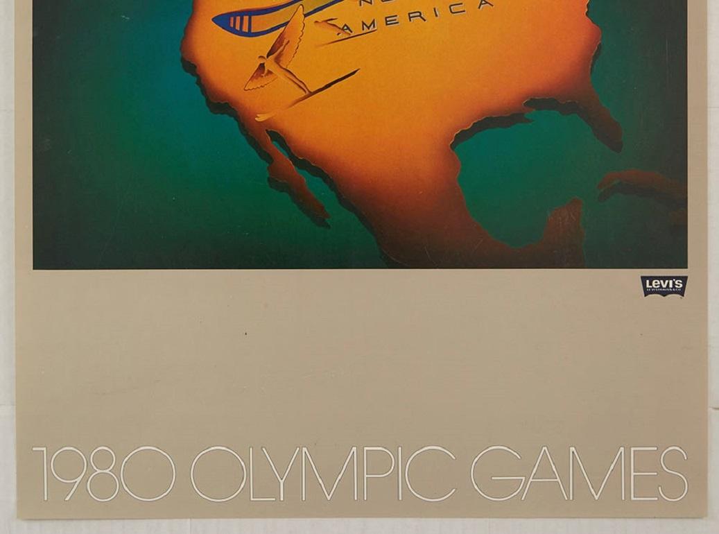 Original Vintage-Sportplakat Levi's Moskau 1980 Olympische Spiele N. America Skifahren im Zustand „Hervorragend“ im Angebot in London, GB
