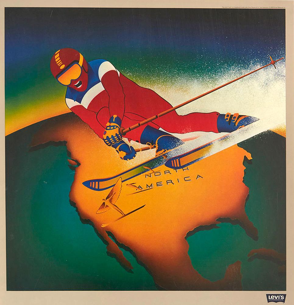 Américain Affiche sportive originale de Levi's Moscou des Jeux olympiques de 1980 en Amérique du Nord Ski en vente
