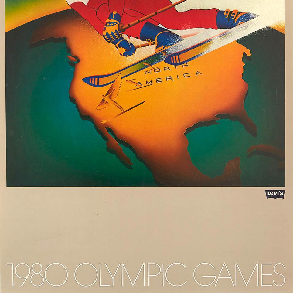 Affiche sportive originale de Levi's Moscou des Jeux olympiques de 1980 en Amérique du Nord Ski Excellent état - En vente à London, GB