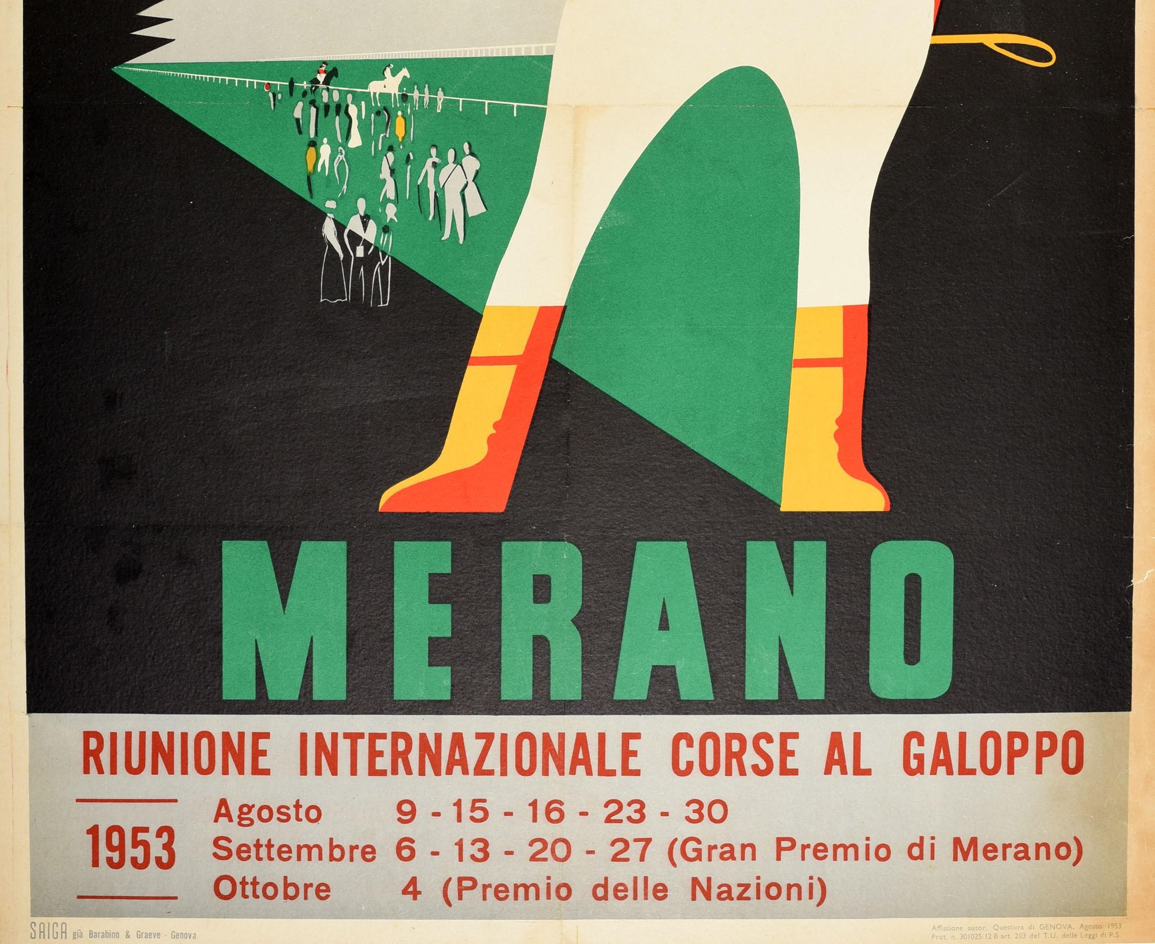 Affiche de sport vintage d'origine Merano Corse Al Galoppo, Italie, Course de chevaux de galop Bon état - En vente à London, GB