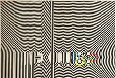 Original Vintage Sport Poster Mexico 68 Olympic Games Graphic Design Lines Logo