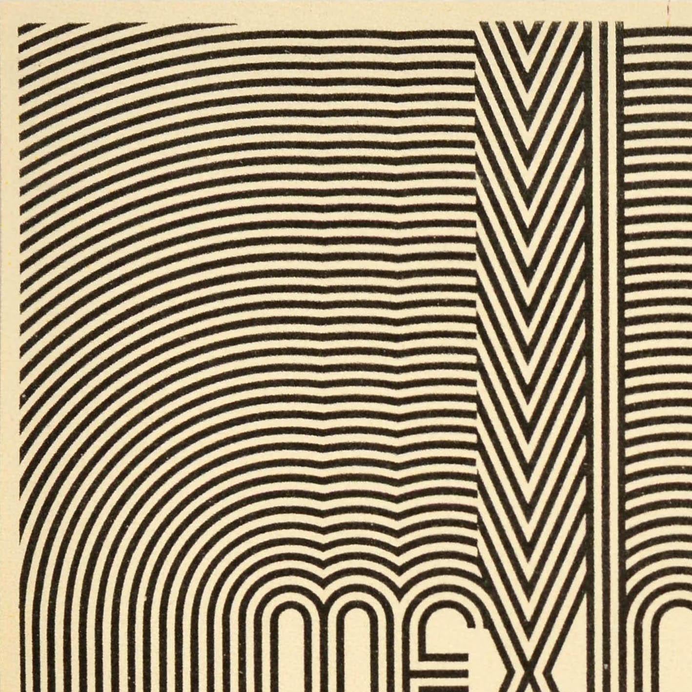 Original vintage sport poster for 1968 Mexico Olympic Games officially known as the Games of the XIX Olympiad held from 12-27 October 1968, featuring the iconic eye-catching event logo design by the notable American graphic designer Lance Wyman (b.
