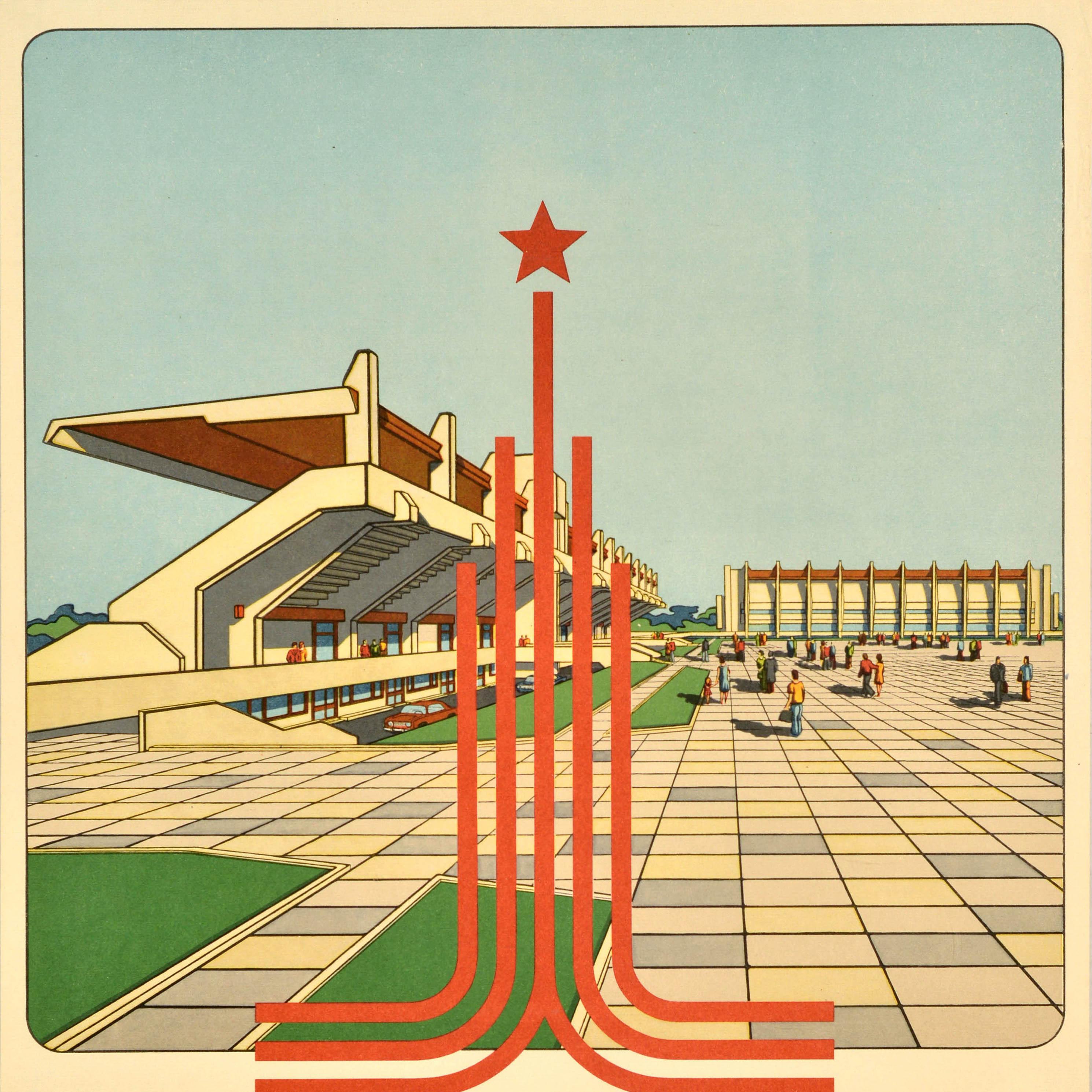 Póster deportivo original de época Juegos Olímpicos de Moscú Estadio Ecuestre Bitsa Park Ruso en venta