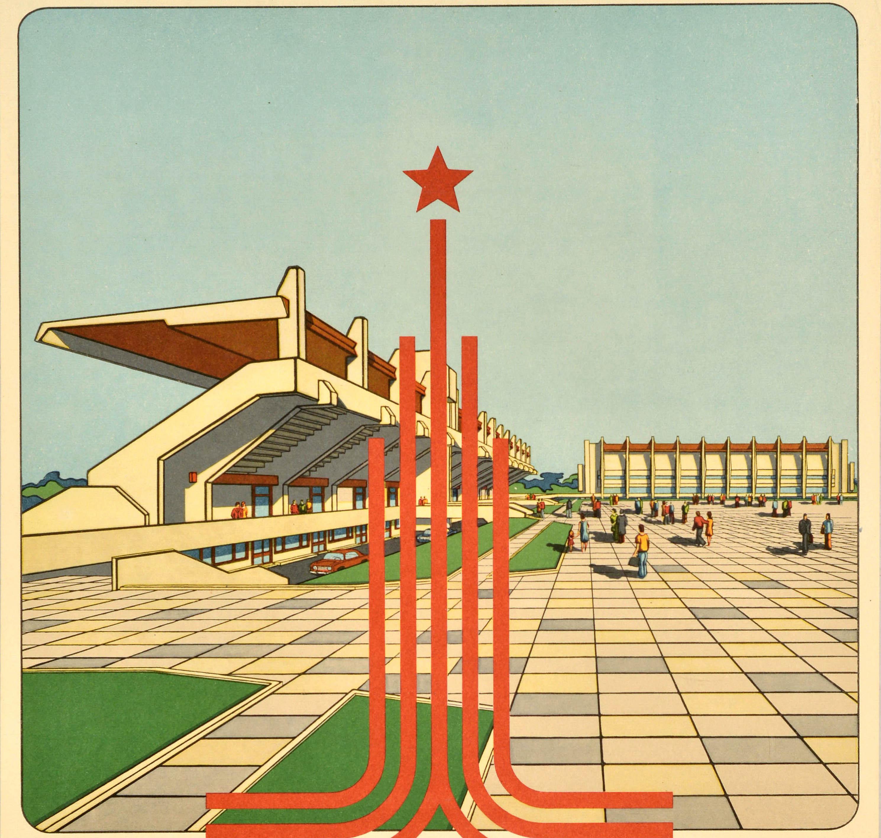 Póster deportivo original de época Juegos Olímpicos de Moscú Estadio Ecuestre Bitsa Park finales del siglo XX en venta