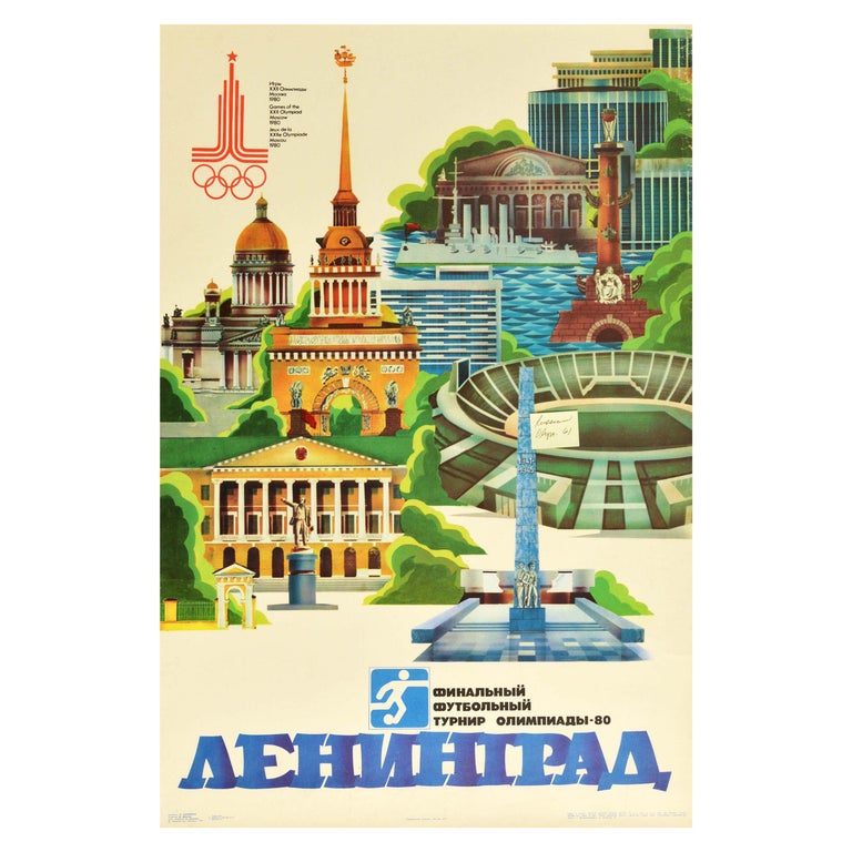 Original Vintage Sport Poster Moscow Olympics 1980 Leningrad Football Finals For Sale