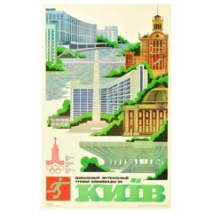 Poster sportivo originale d'epoca Olimpiadi di Mosca Finali di calcio Kiev Kyiv Ucraina