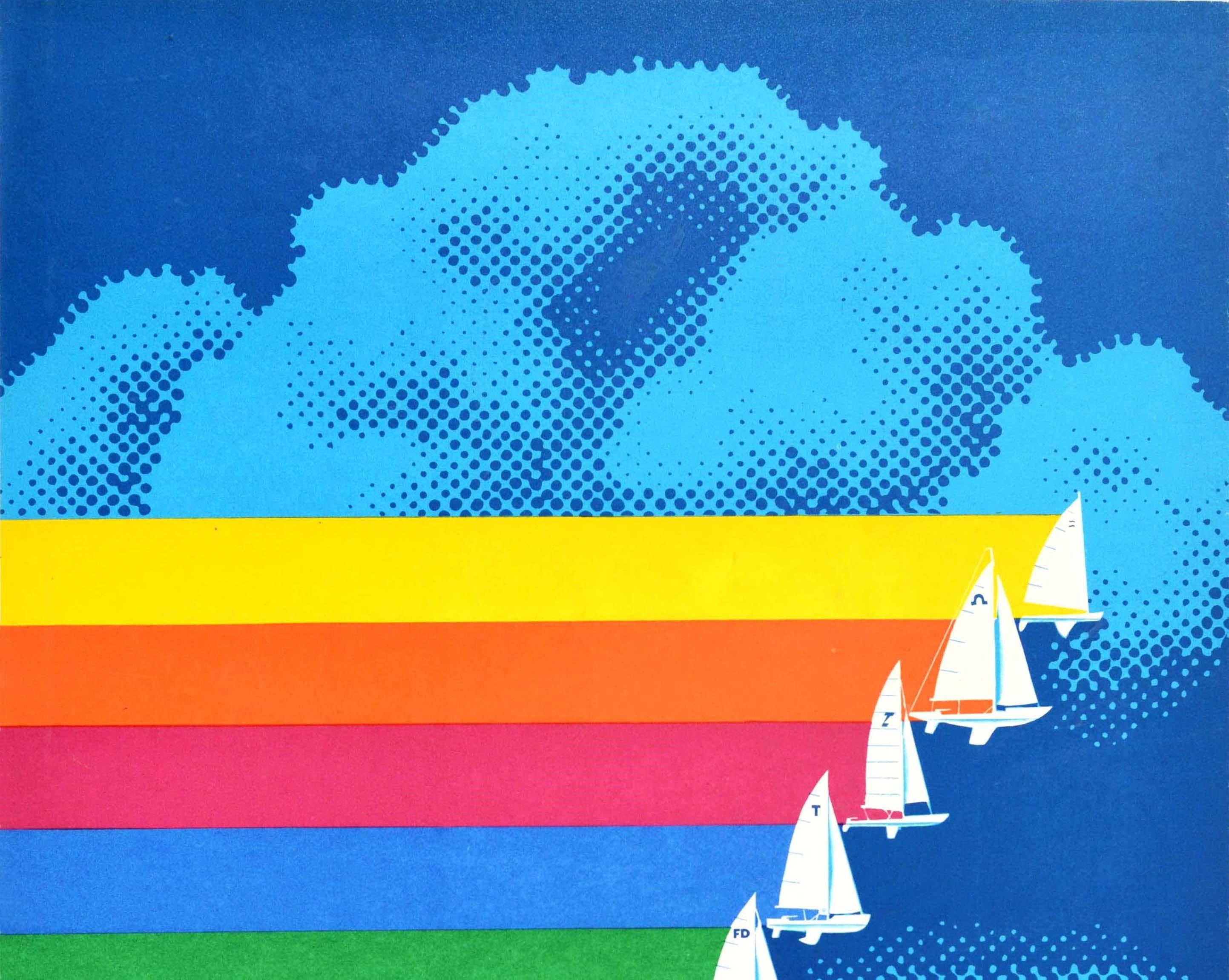 Original vintage Soviet sports poster for the sailing events of the 22nd Summer Olympic Games / Games of the XXII Olympiad hosted by Moscow Russia and held from 21-29 July at the Pirita Olympic Yachting Centre in Tallinn on the Baltic Sea coast -