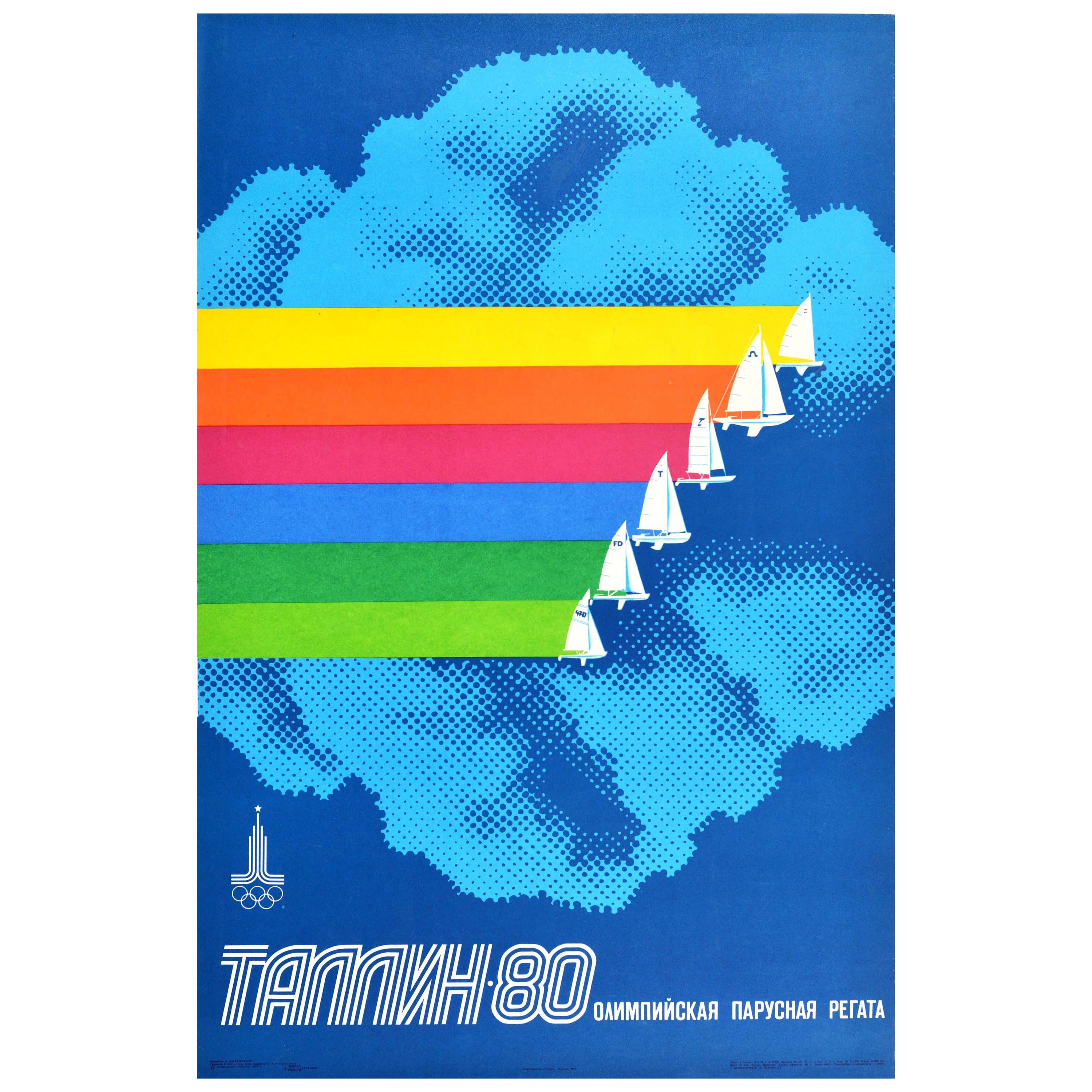 Affiche de sport originale vintage des Jeux olympiques de Moscou de 1980, Tallinn 80, Course de voile olympique