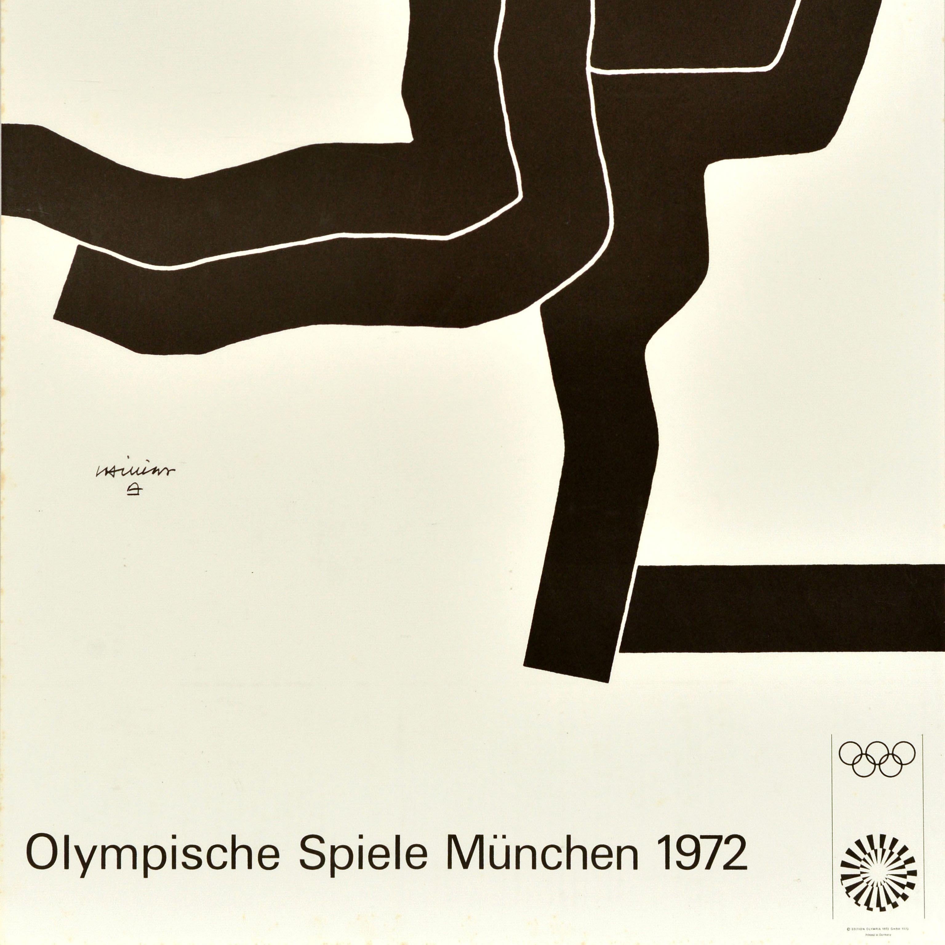 Original Vintage Sport Poster Munich Olympics 1972 Black Pattern Chillida Design In Good Condition For Sale In London, GB