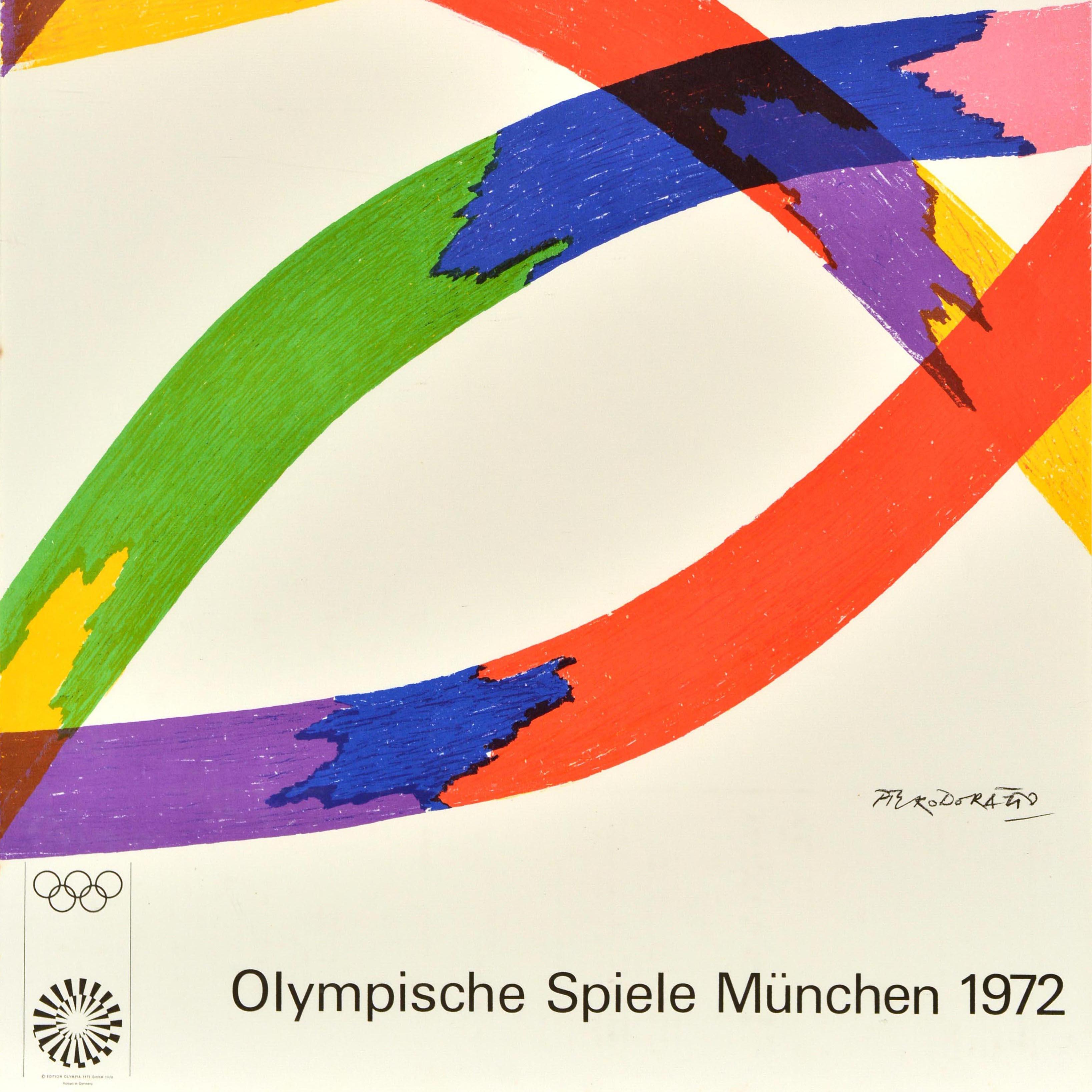 Poster sportivo originale d'epoca Olimpiadi di Monaco 1972 Linee colorate Piero Dorazio In condizioni buone in vendita a London, GB