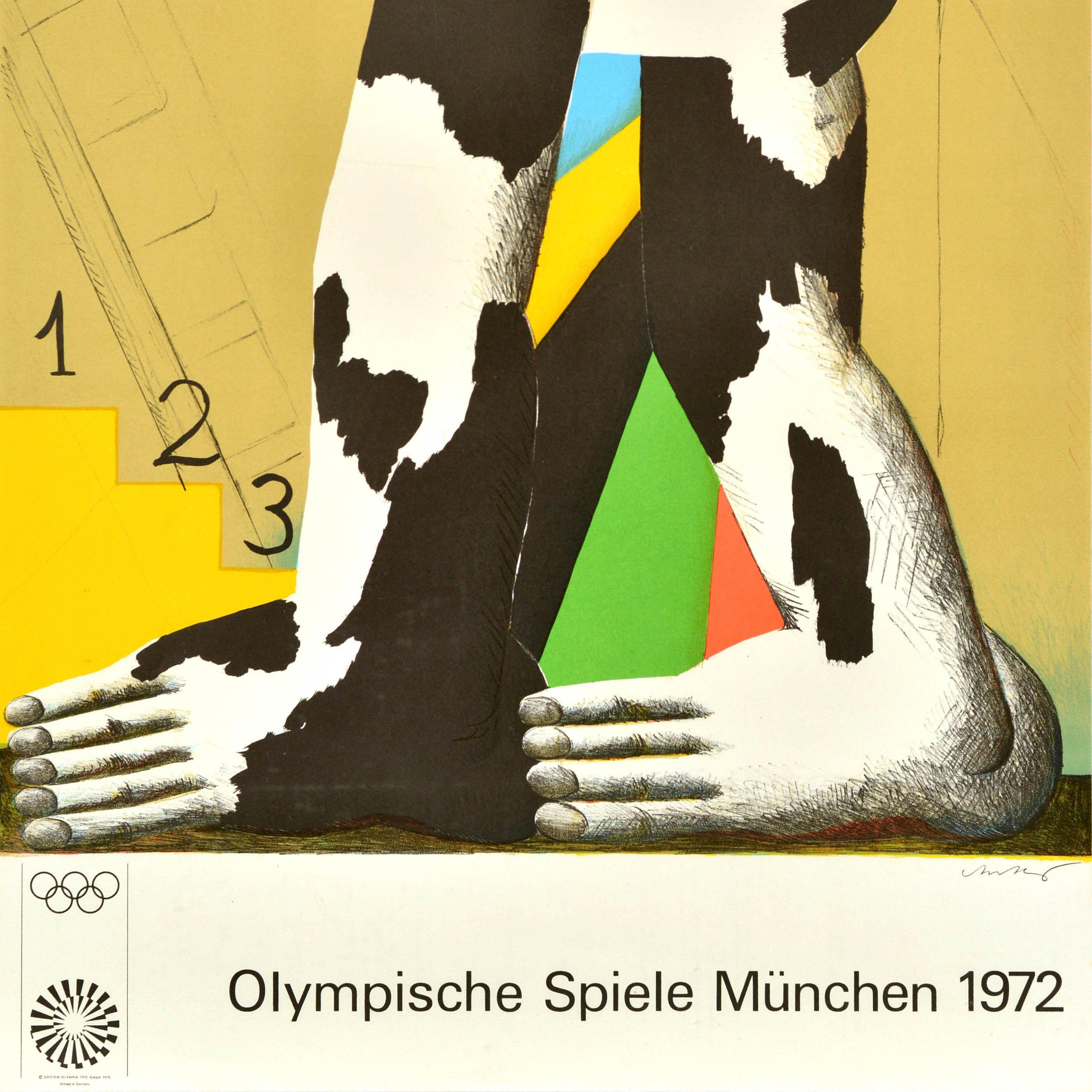 Poster sportivo originale d'epoca delle Olimpiadi di Monaco 1972 Horst Antes 123 Podium Design In condizioni buone in vendita a London, GB