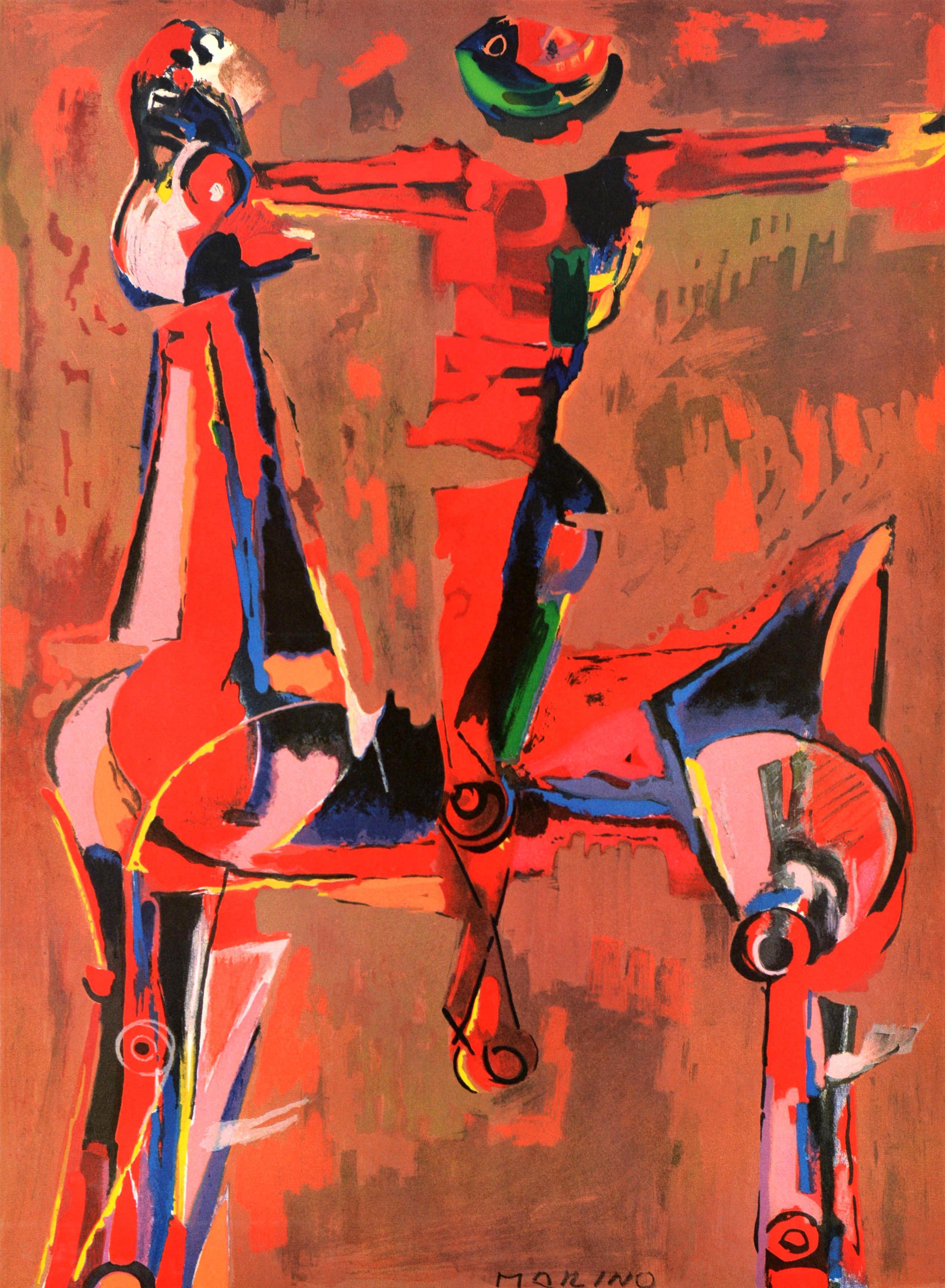 Cartel deportivo original de época para los Juegos Olímpicos de verano de 1972, celebrados del 26 de agosto al 11 de septiembre de 1972 en Múnich, Alemania, con un diseño ecuestre del artista y escultor italiano Marino Marini (1901-1980) que