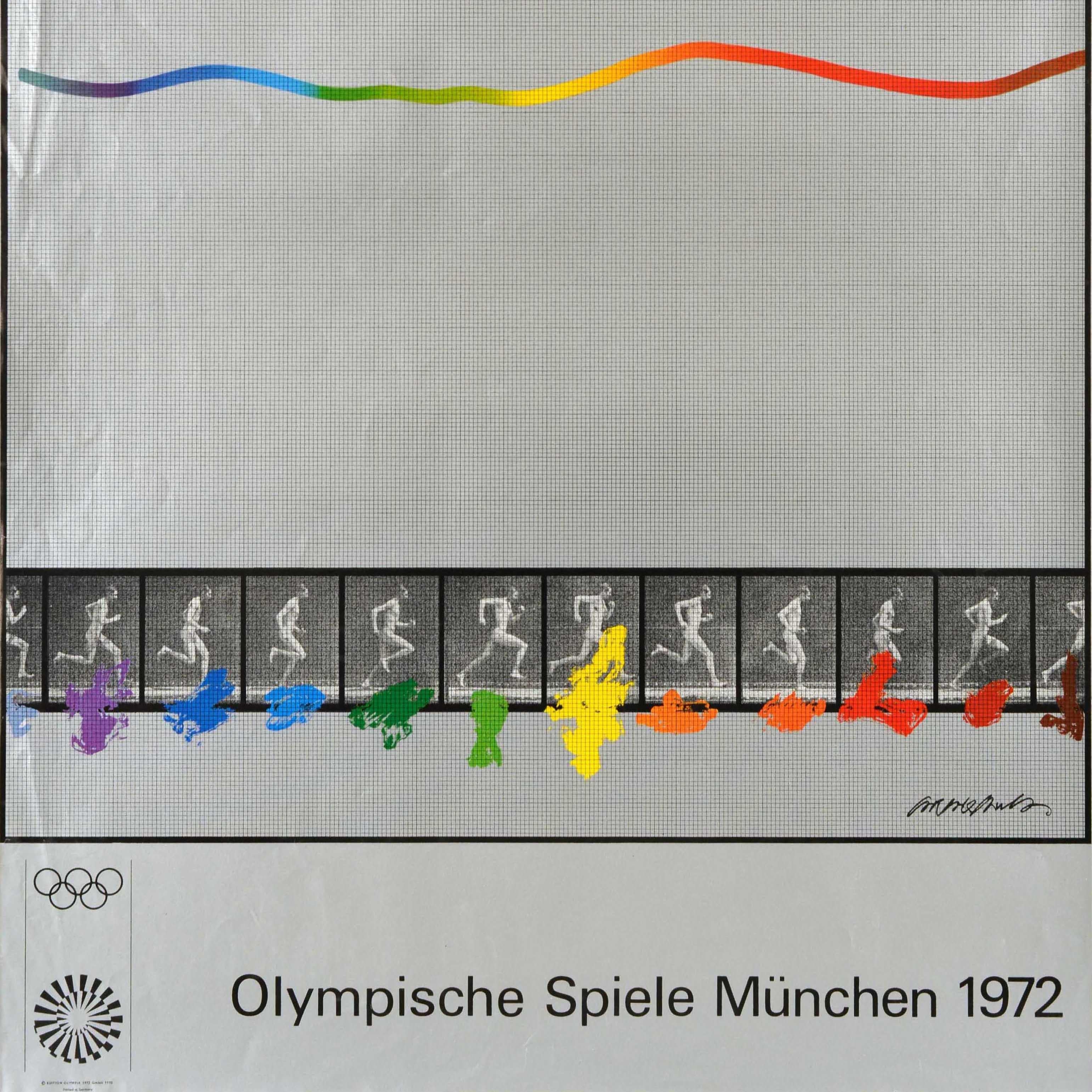 Poster sportivo originale d'epoca Munich Olympics 1972 Running Frames Arakawa Design In condizioni buone in vendita a London, GB