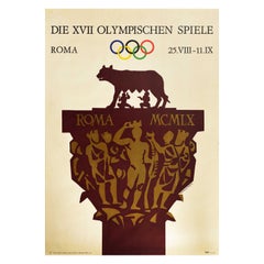 Original Vintage-Sportplakat, Rom, Olympische Spiele, Italien, Romulus und Remus, Design