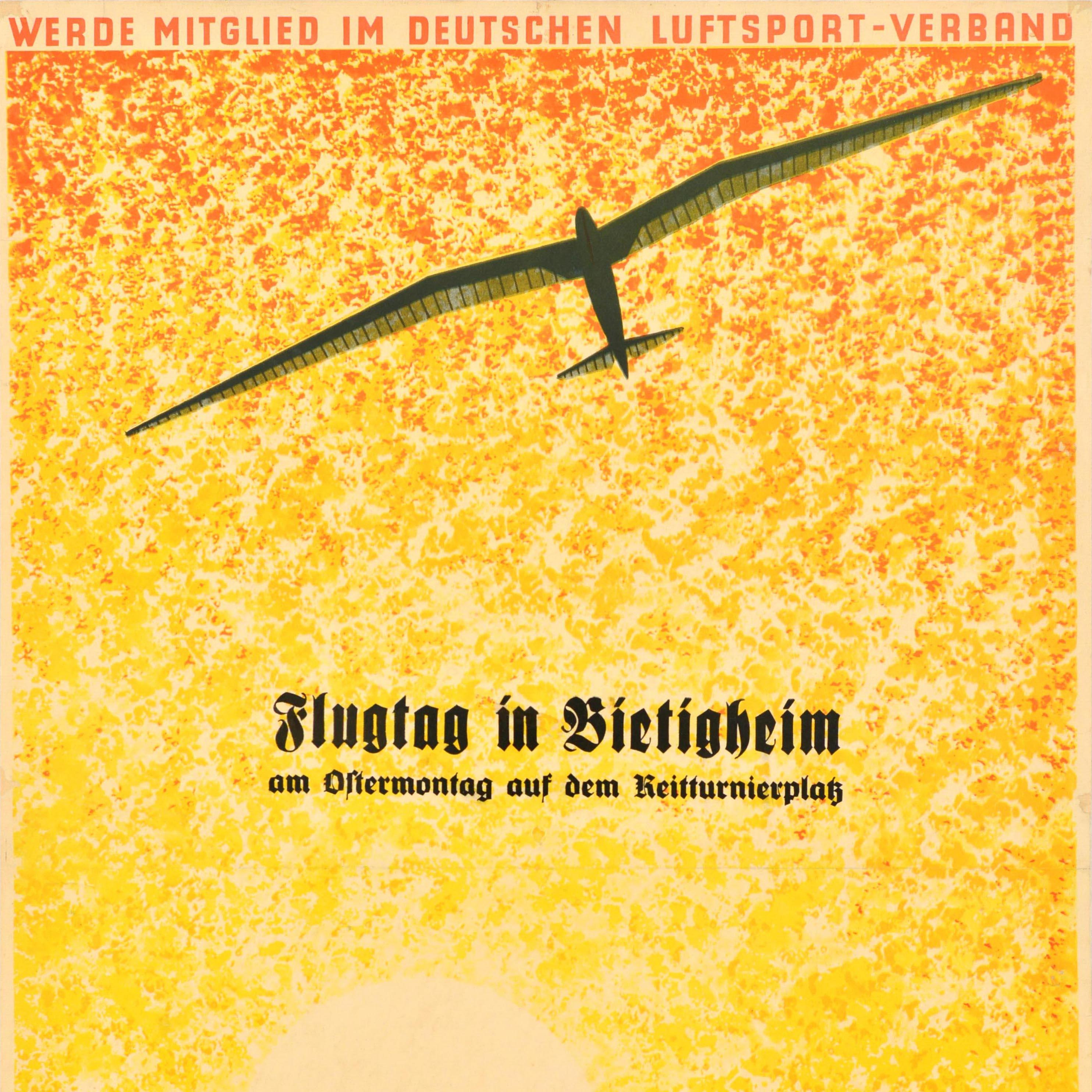 Original Vintage Sport Poster Segelflug Gliding German Aviation Jupp Wiertz In Good Condition For Sale In London, GB